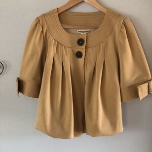 Love Stitch Lg Bolero Cropped 3/4 Sleeves Tan Light Brown Neutral Jacket Dressy
